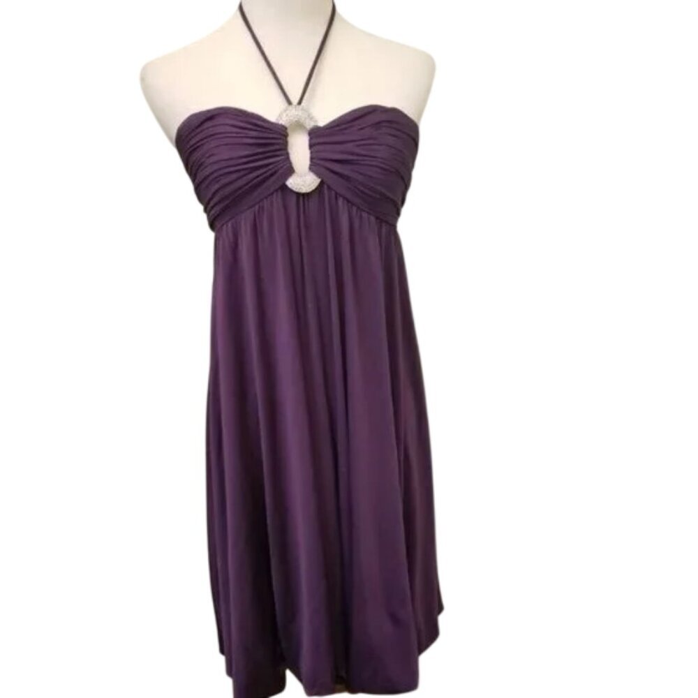 Niteline Purple rhinestone bubble halter dress women's size 2 (286)